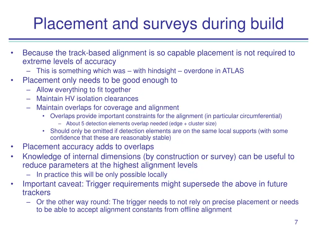 placement and surveys during build