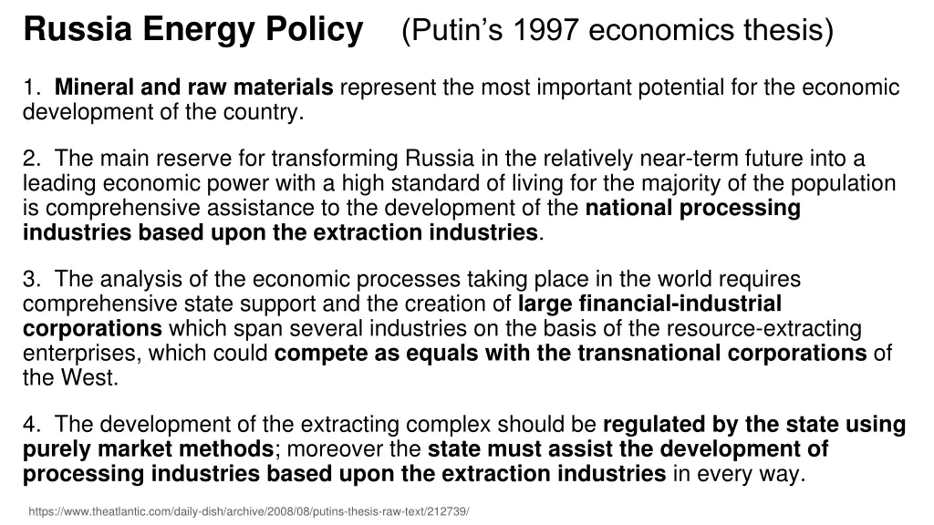 russia energy policy putin s 1997 economics thesis