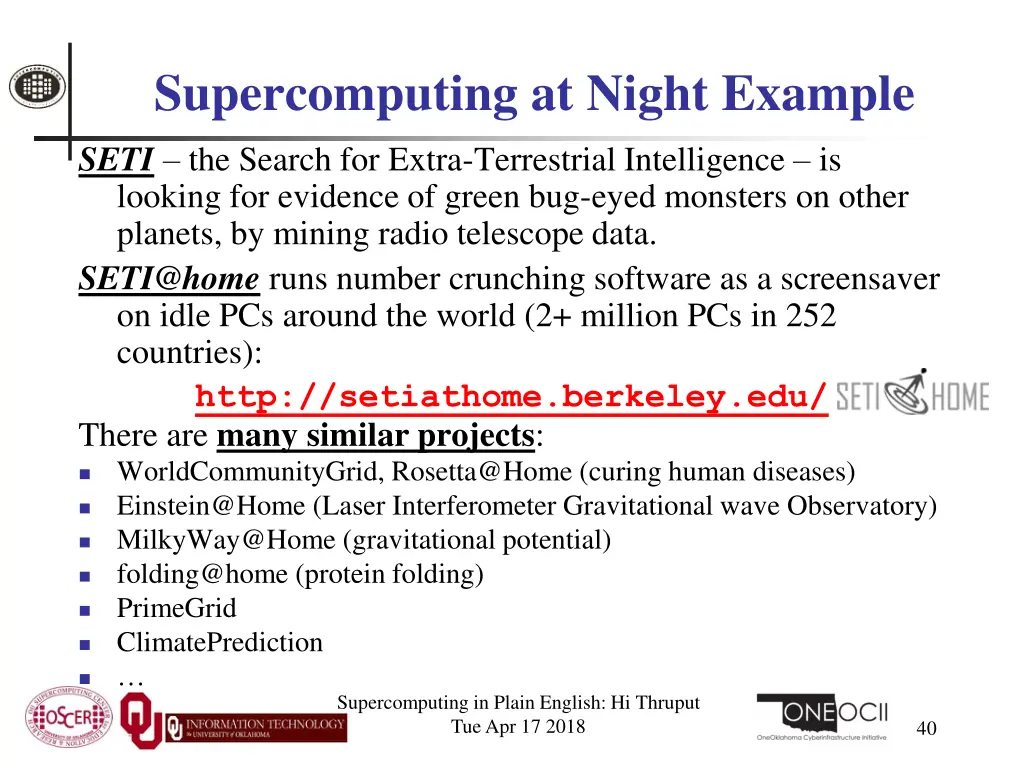 supercomputing at night example seti the search