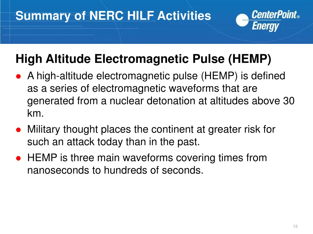 summary of nerc hilf activities 12