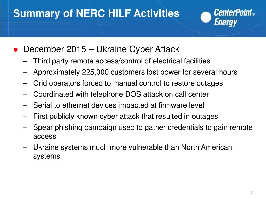 summary of nerc hilf activities 16