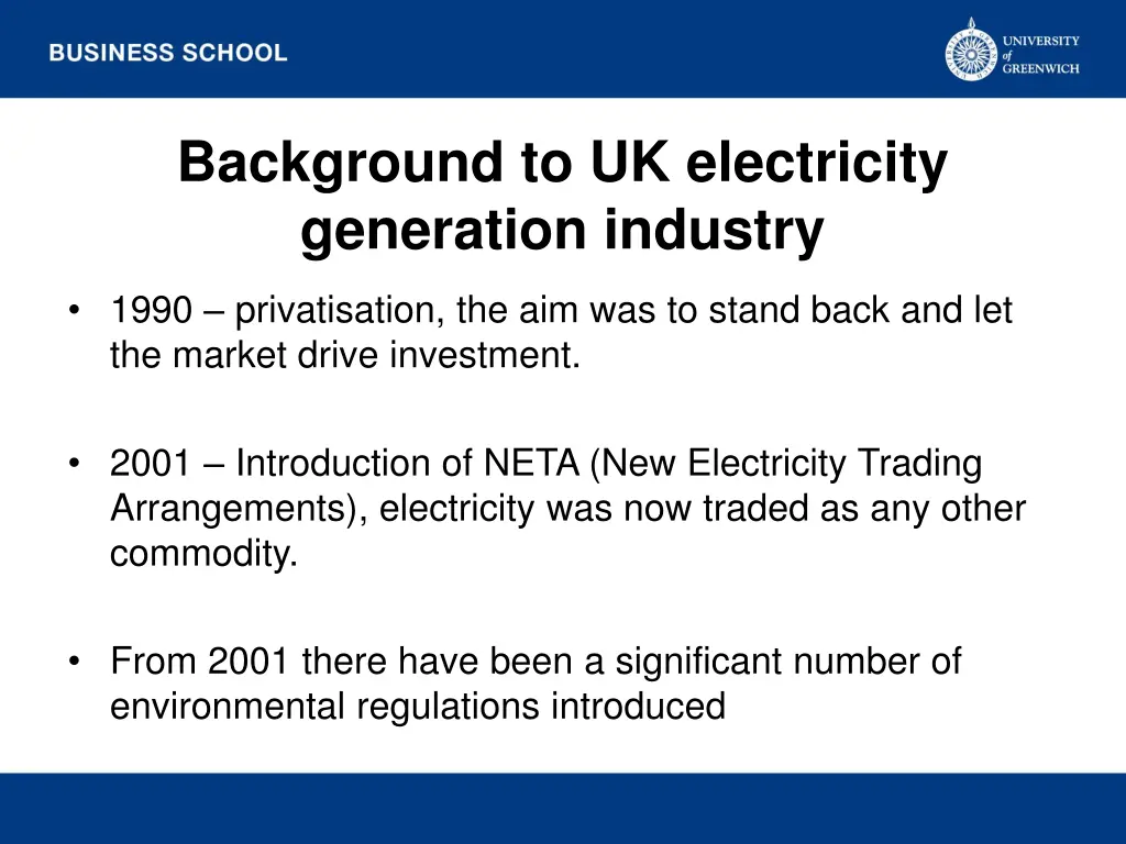 background to uk electricity generation industry