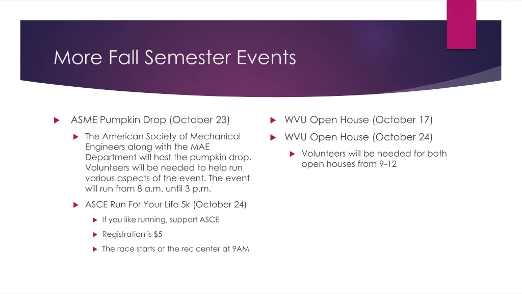 more fall semester events