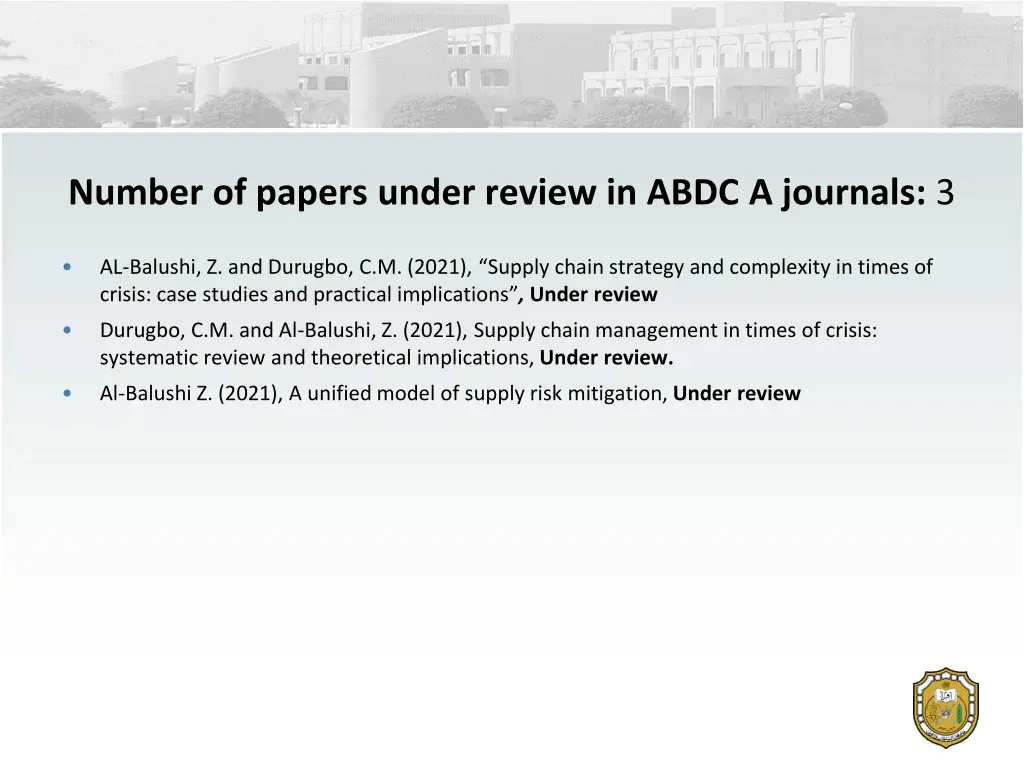 number of papers under review in abdc a journals 3