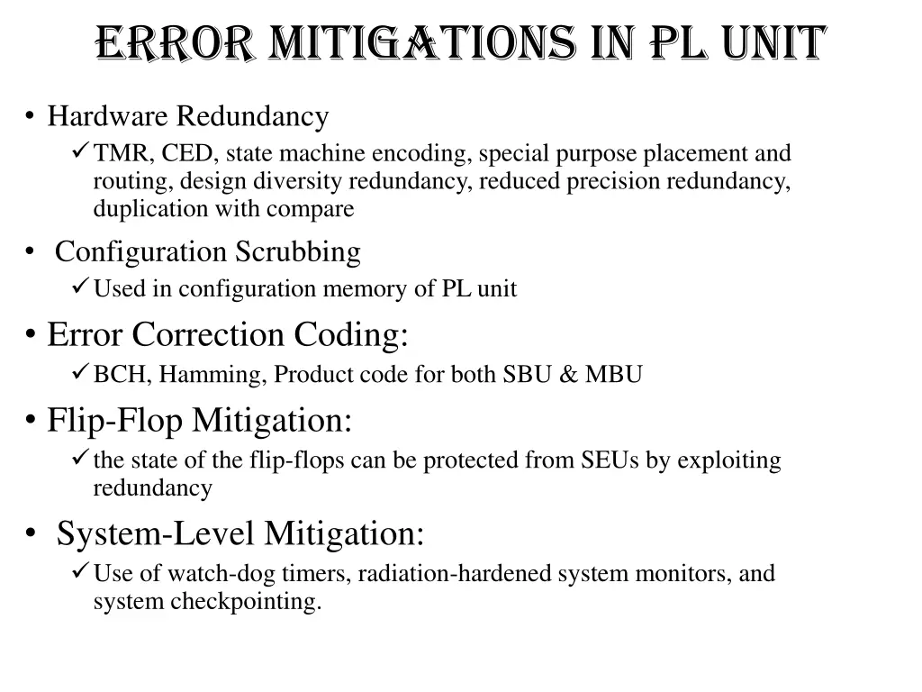 error mitigations in pl unit