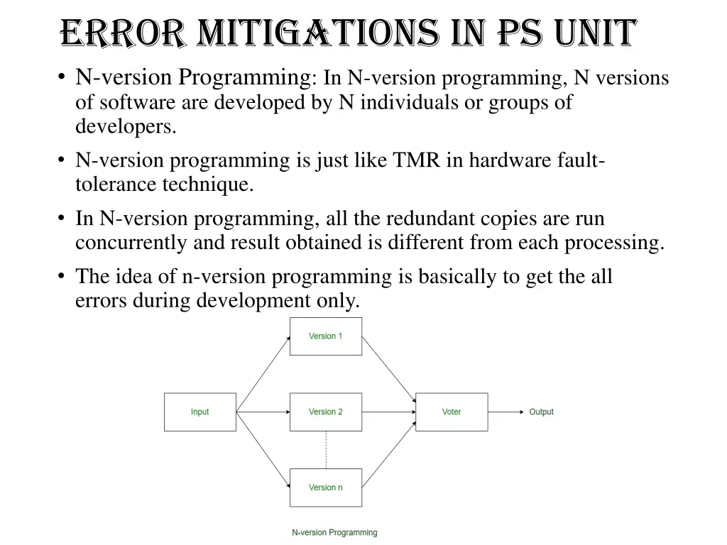 error mitigations in ps unit n version