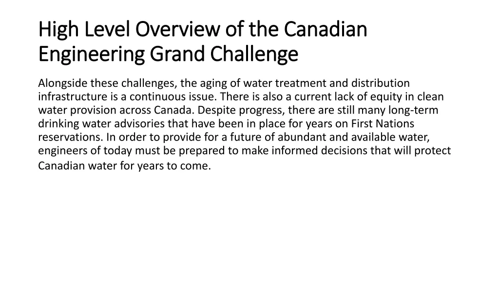 high level overview of the canadian high level 1
