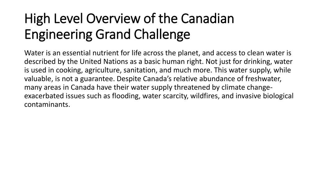 high level overview of the canadian high level
