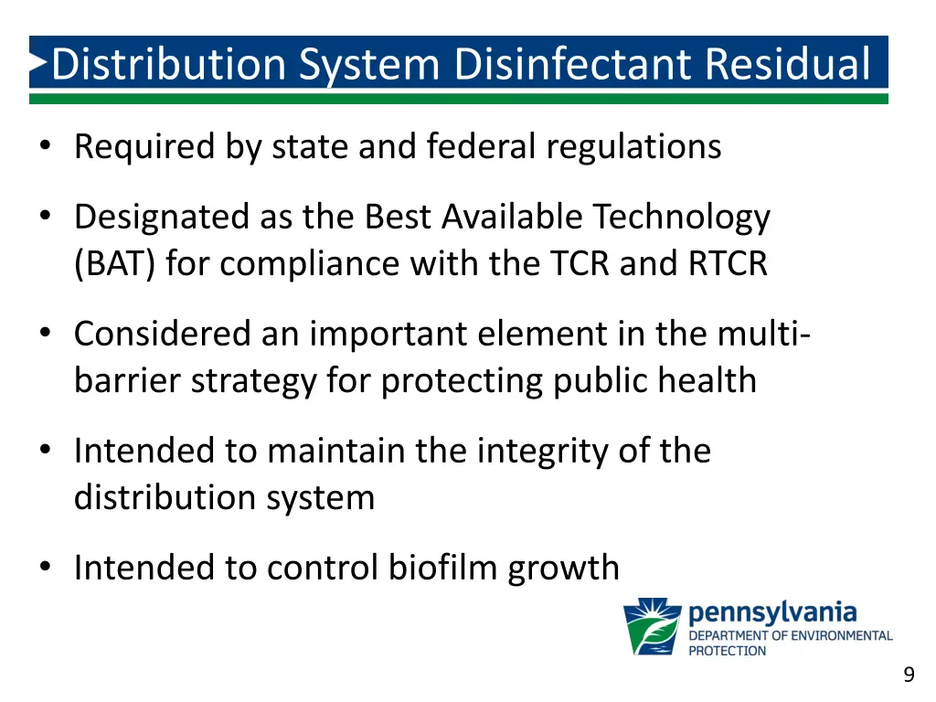 distribution system disinfectant residual