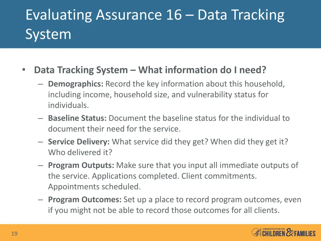 evaluating assurance 16 data tracking system 1