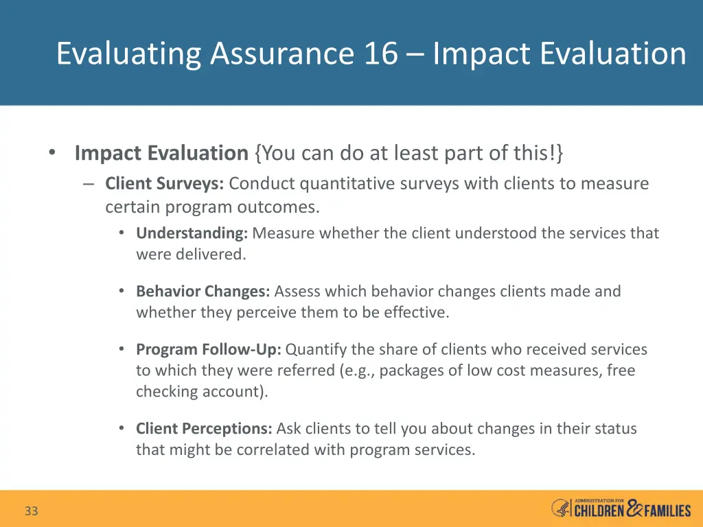 evaluating assurance 16 impact evaluation 2