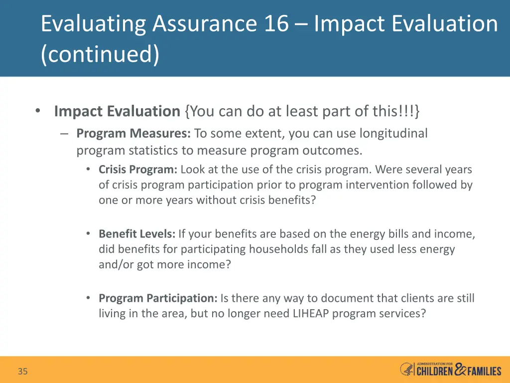 evaluating assurance 16 impact evaluation 4