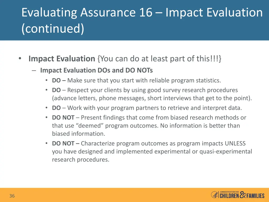 evaluating assurance 16 impact evaluation 5