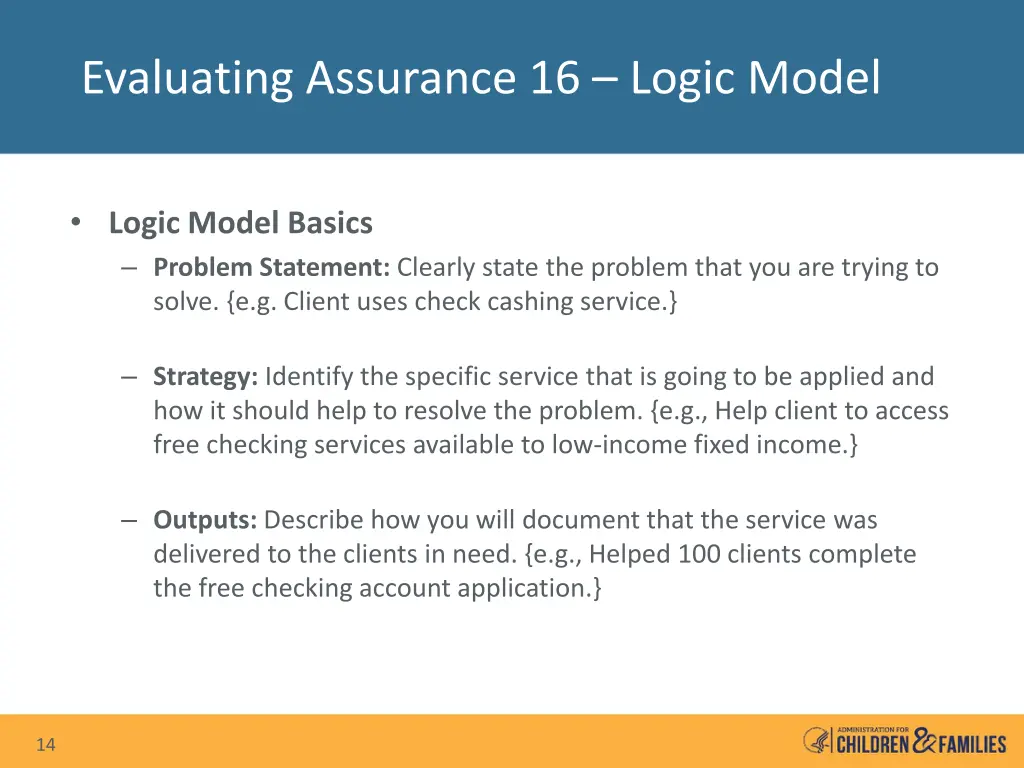 evaluating assurance 16 logic model 1
