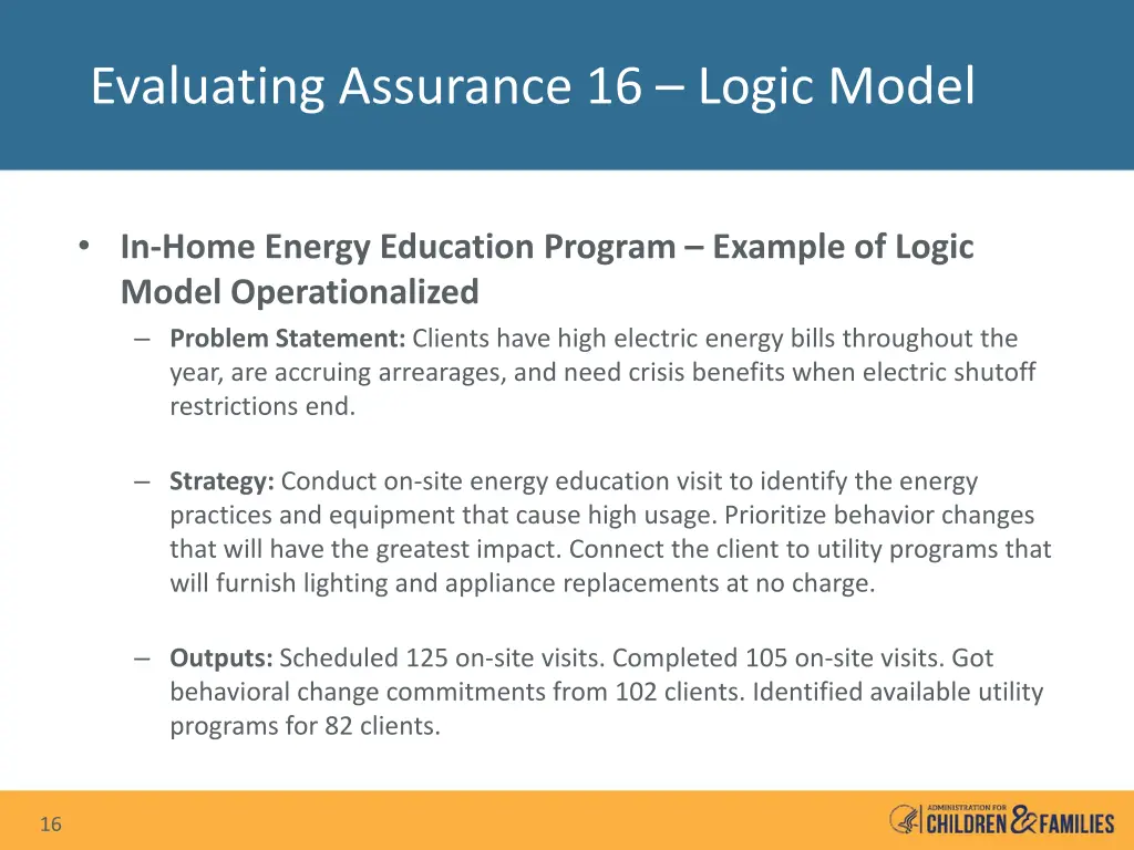evaluating assurance 16 logic model 3