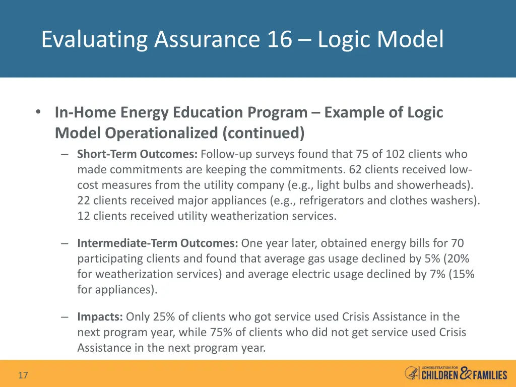 evaluating assurance 16 logic model 4