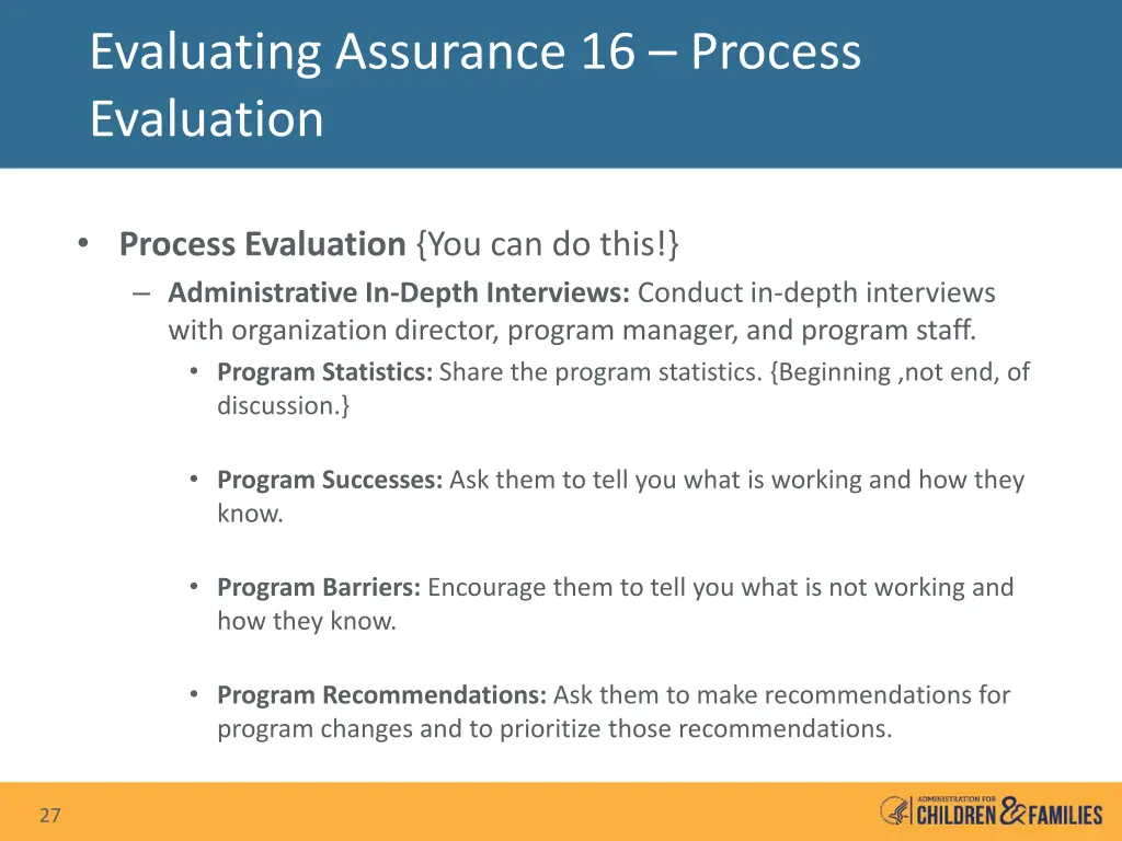 evaluating assurance 16 process evaluation 2