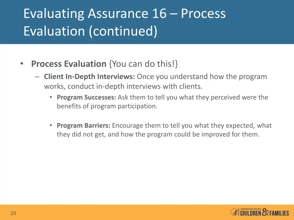 evaluating assurance 16 process evaluation 4