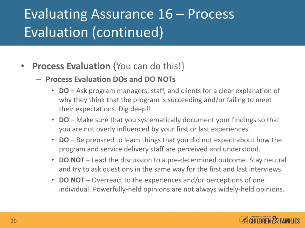 evaluating assurance 16 process evaluation 5