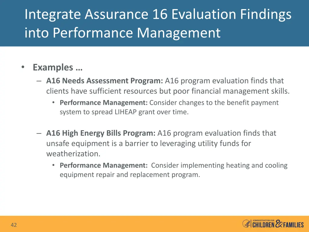 integrate assurance 16 evaluation findings into