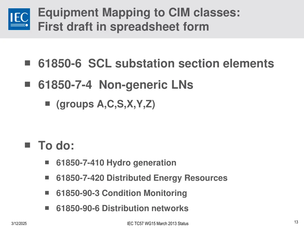 equipment mapping to cim classes first draft