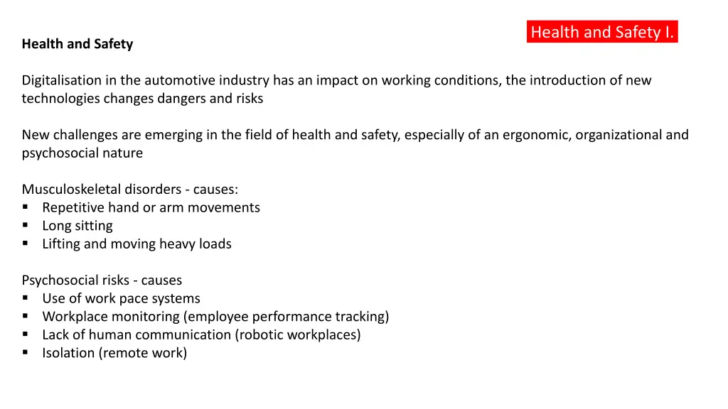 health and safety i