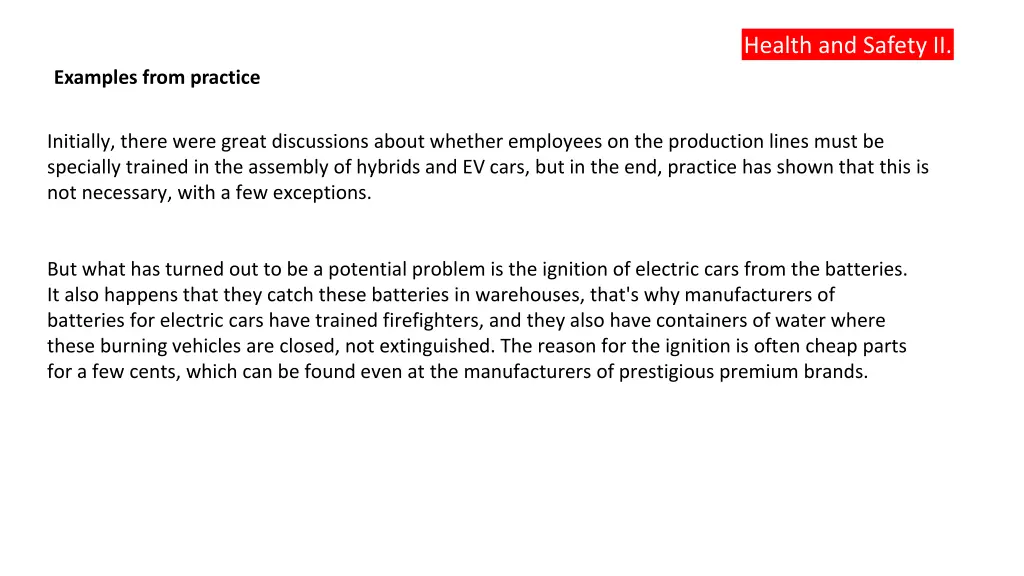 health and safety ii