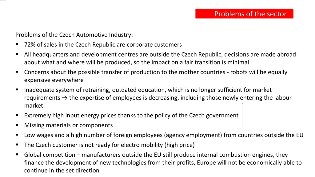 problems of the sector