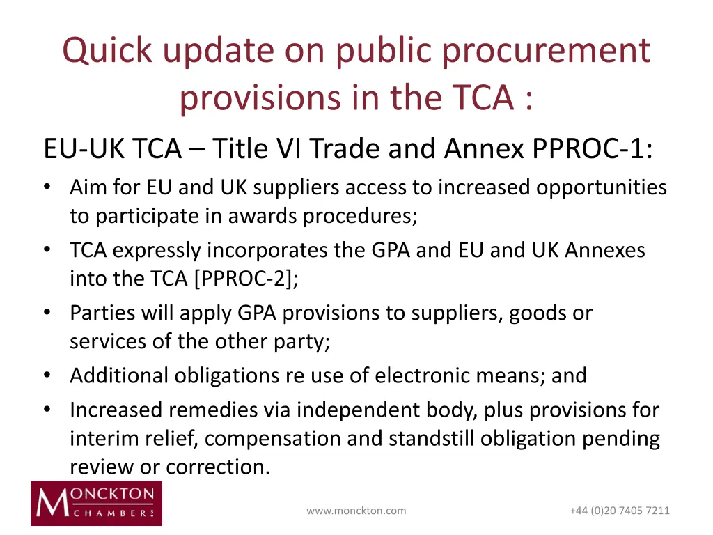 quick update on public procurement provisions