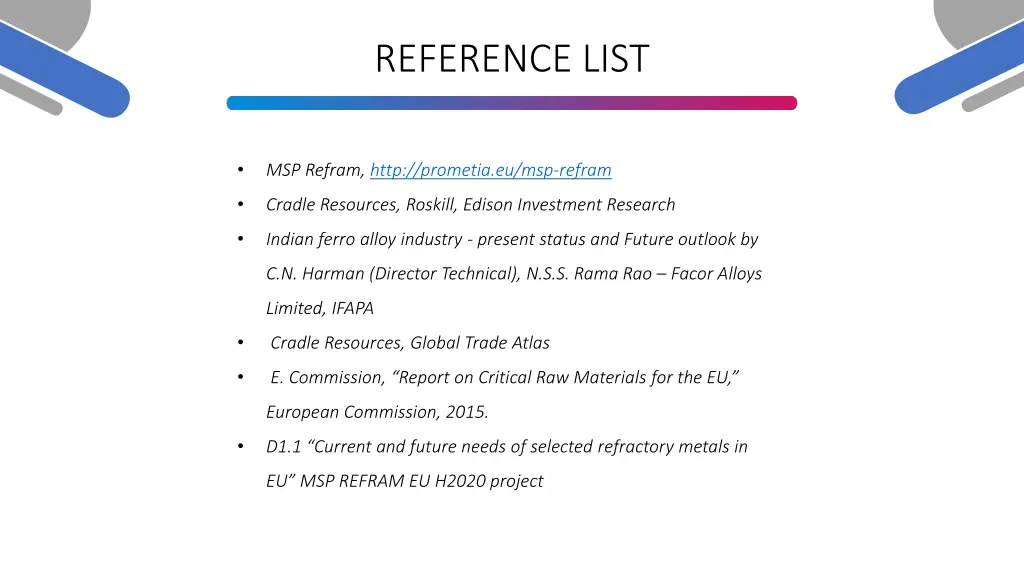 reference list