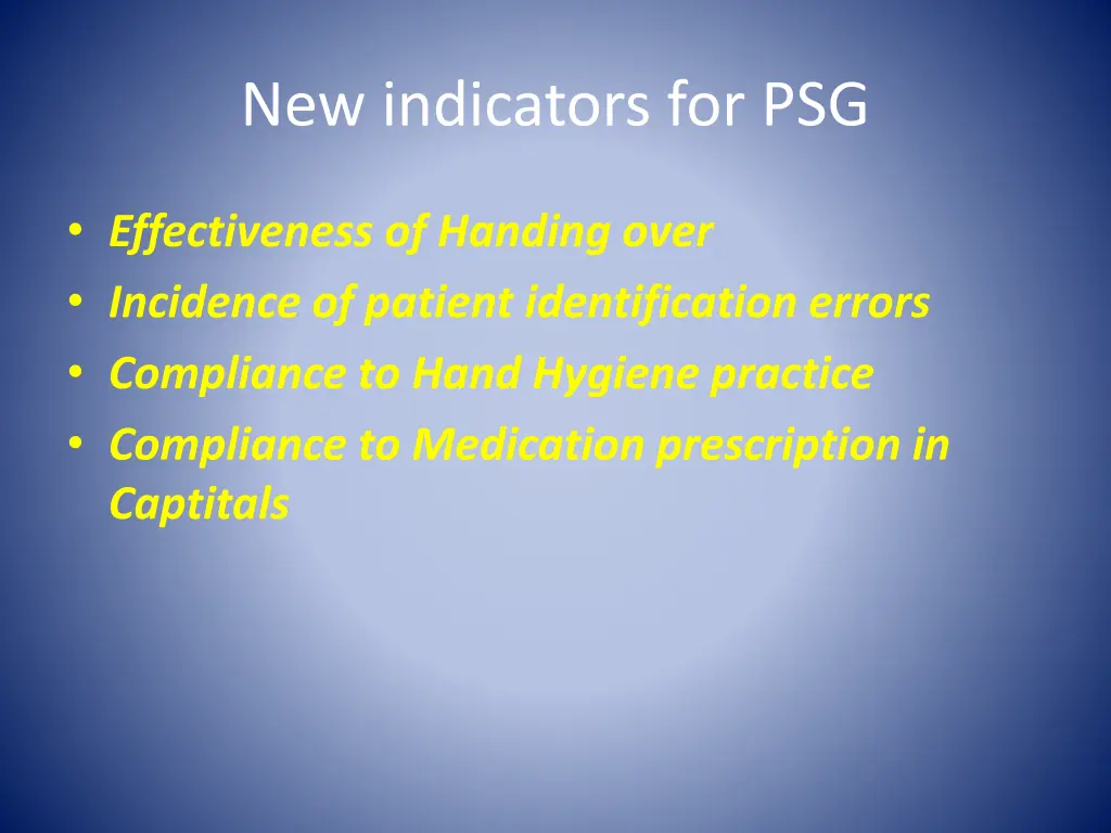 new indicators for psg