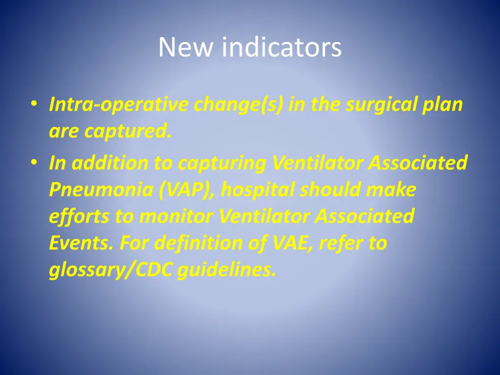 new indicators