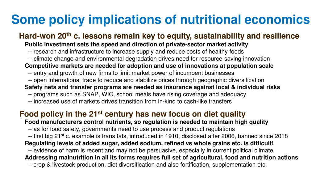 some policy implications of nutritional economics