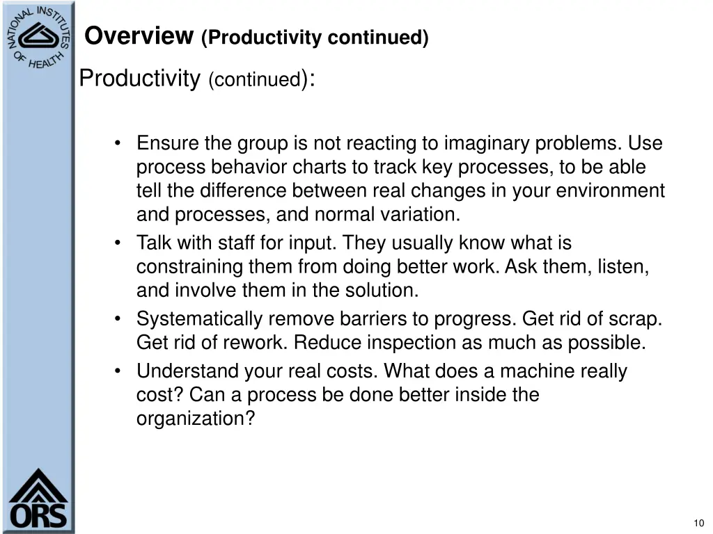 overview productivity continued