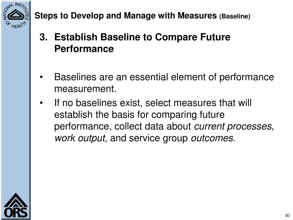 steps to develop and manage with measures baseline