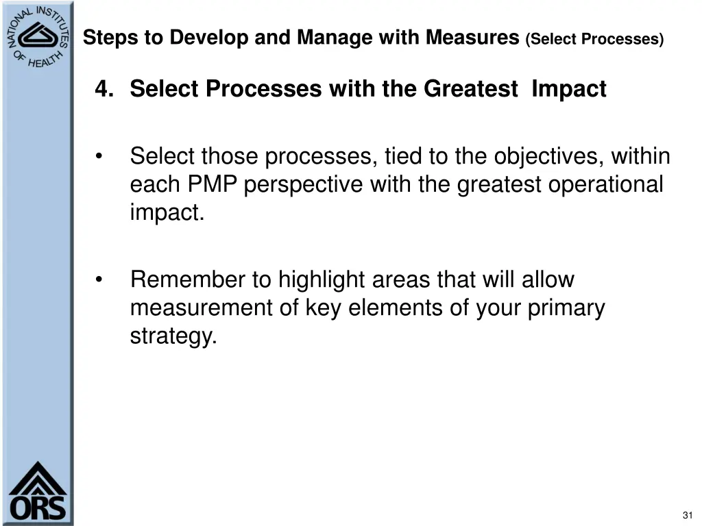 steps to develop and manage with measures select