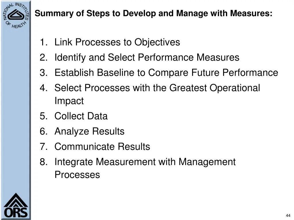 summary of steps to develop and manage with