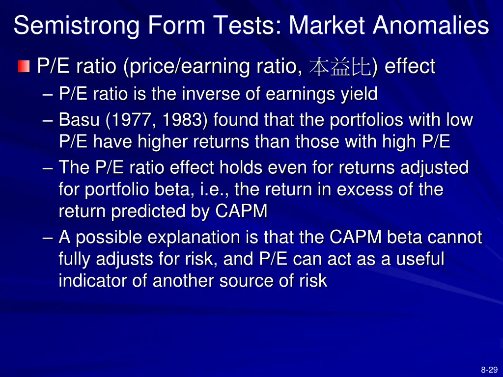 semistrong form tests market anomalies 1