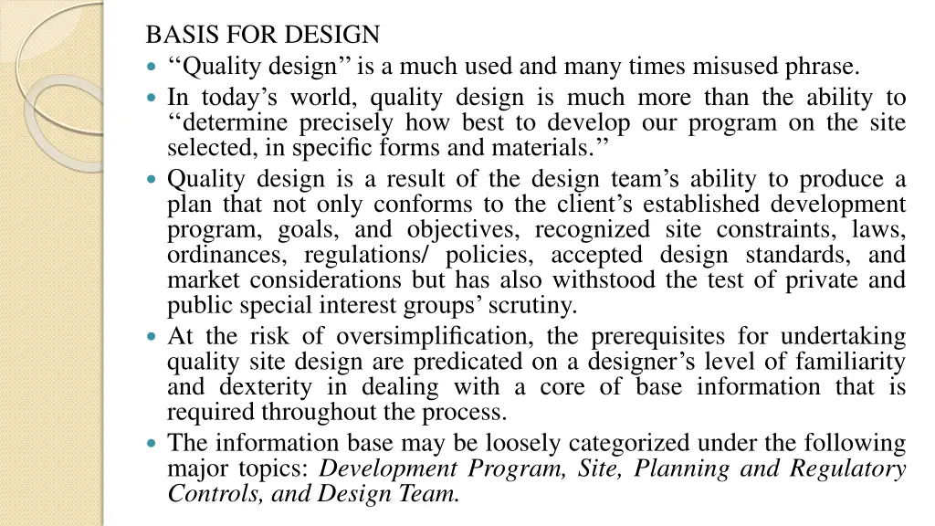 basis for design quality design is a much used