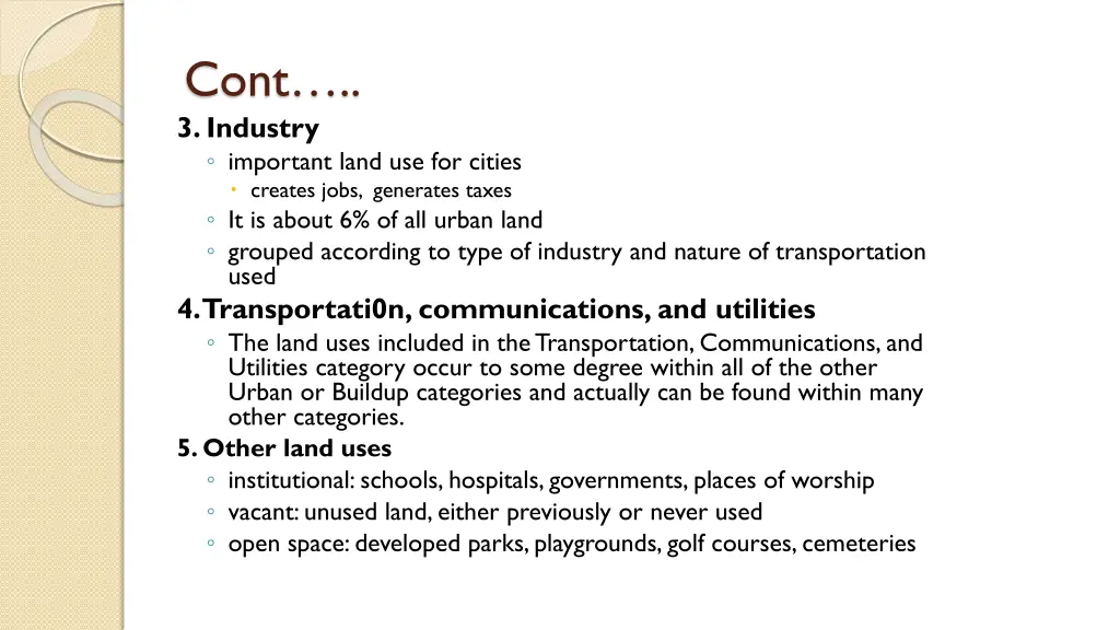 cont 3 industry important land use for cities
