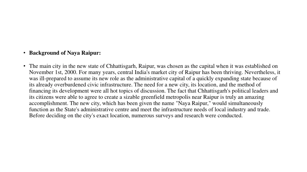 background of naya raipur