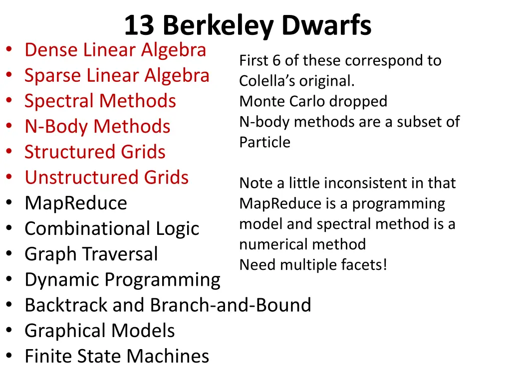 13 berkeley dwarfs dense linear algebra sparse