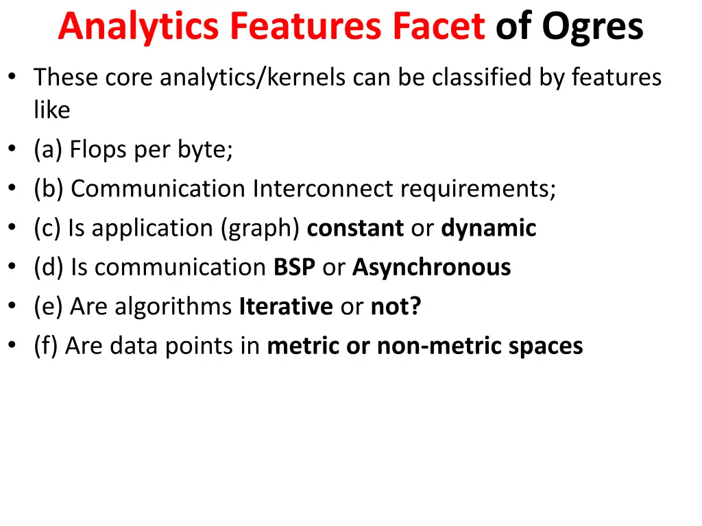 analytics features facet of ogres these core