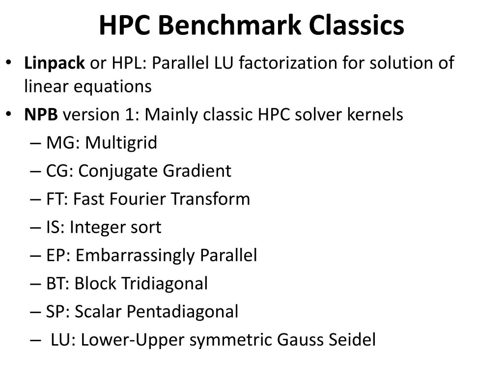 hpc benchmark classics linpack or hpl parallel