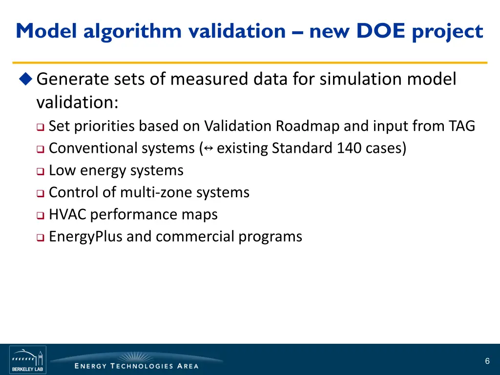 model algorithm validation new doe project
