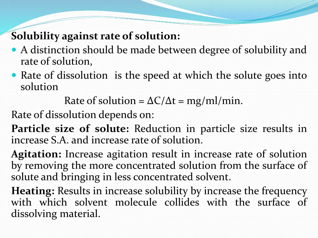 solubility against rate of solution a distinction