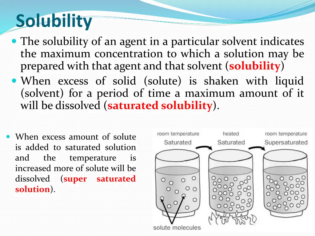 solubility the solubility of an agent