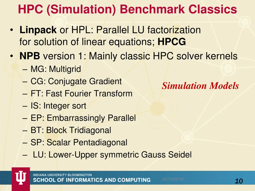 hpc simulation benchmark classics