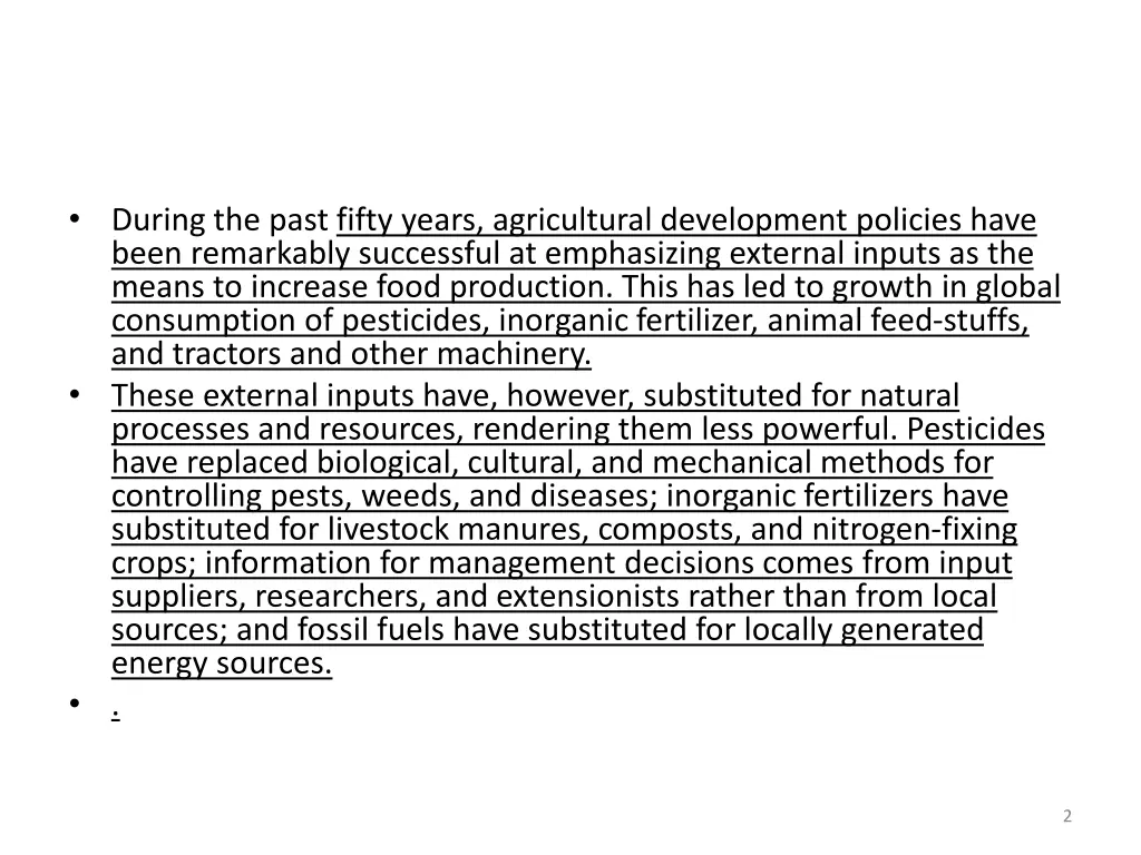 during the past fifty years agricultural