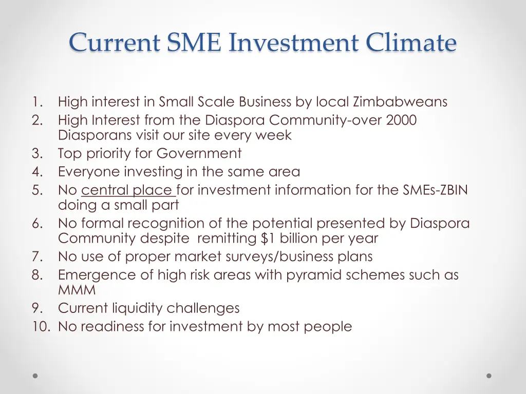 current sme investment climate